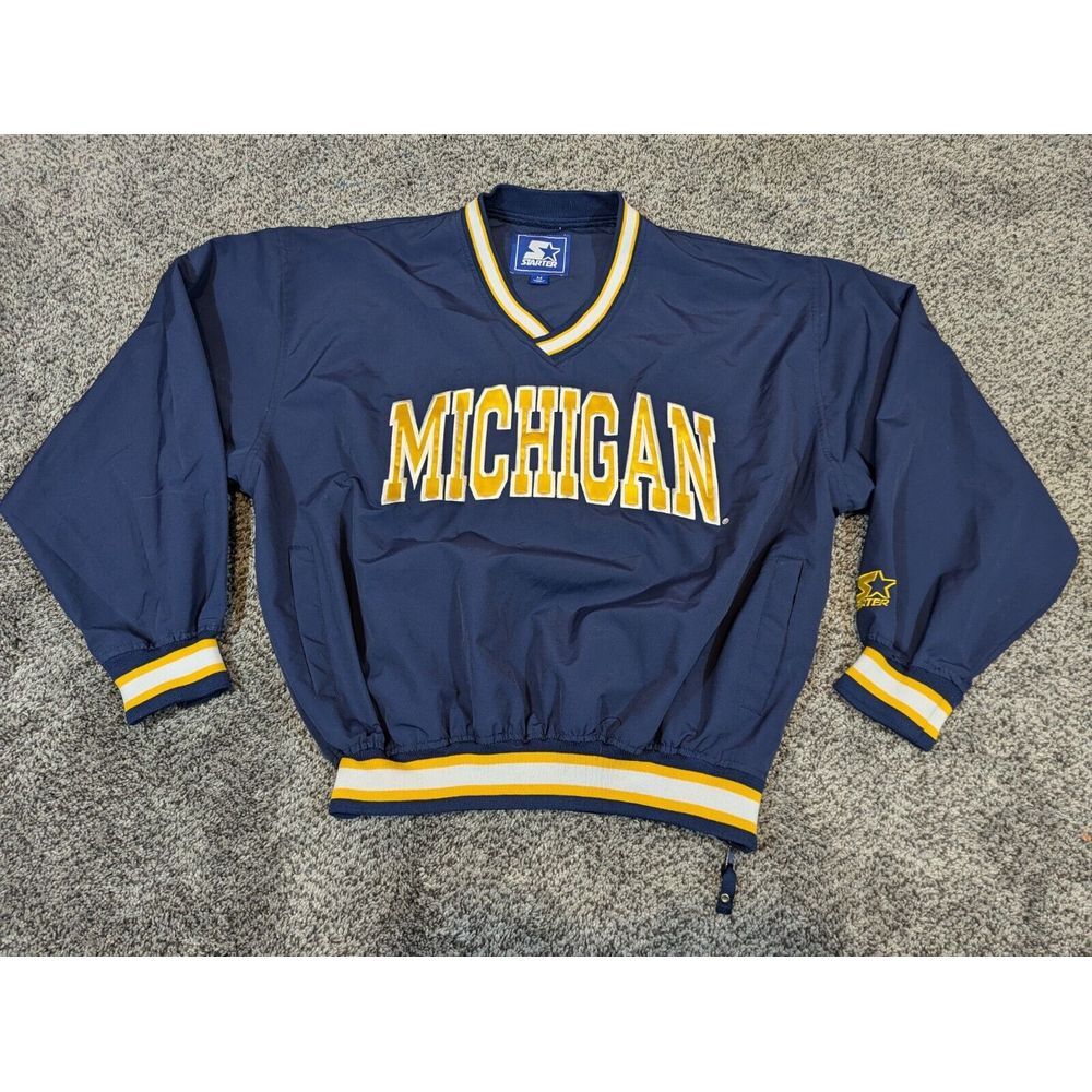 Vintage Starter Michigan Wolverines Jacket Mens Medium Pullover 90s Spellout